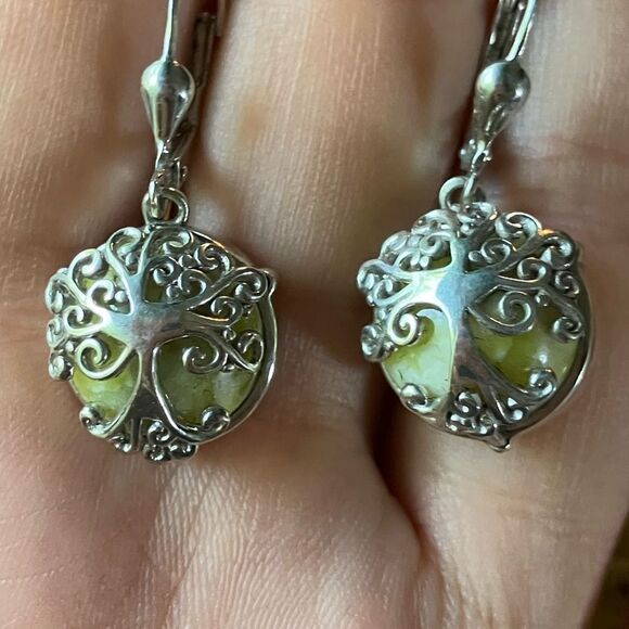 Natural Connemara Marble Sterling Silver Tree of Life Earrings - Picture 8 of 8